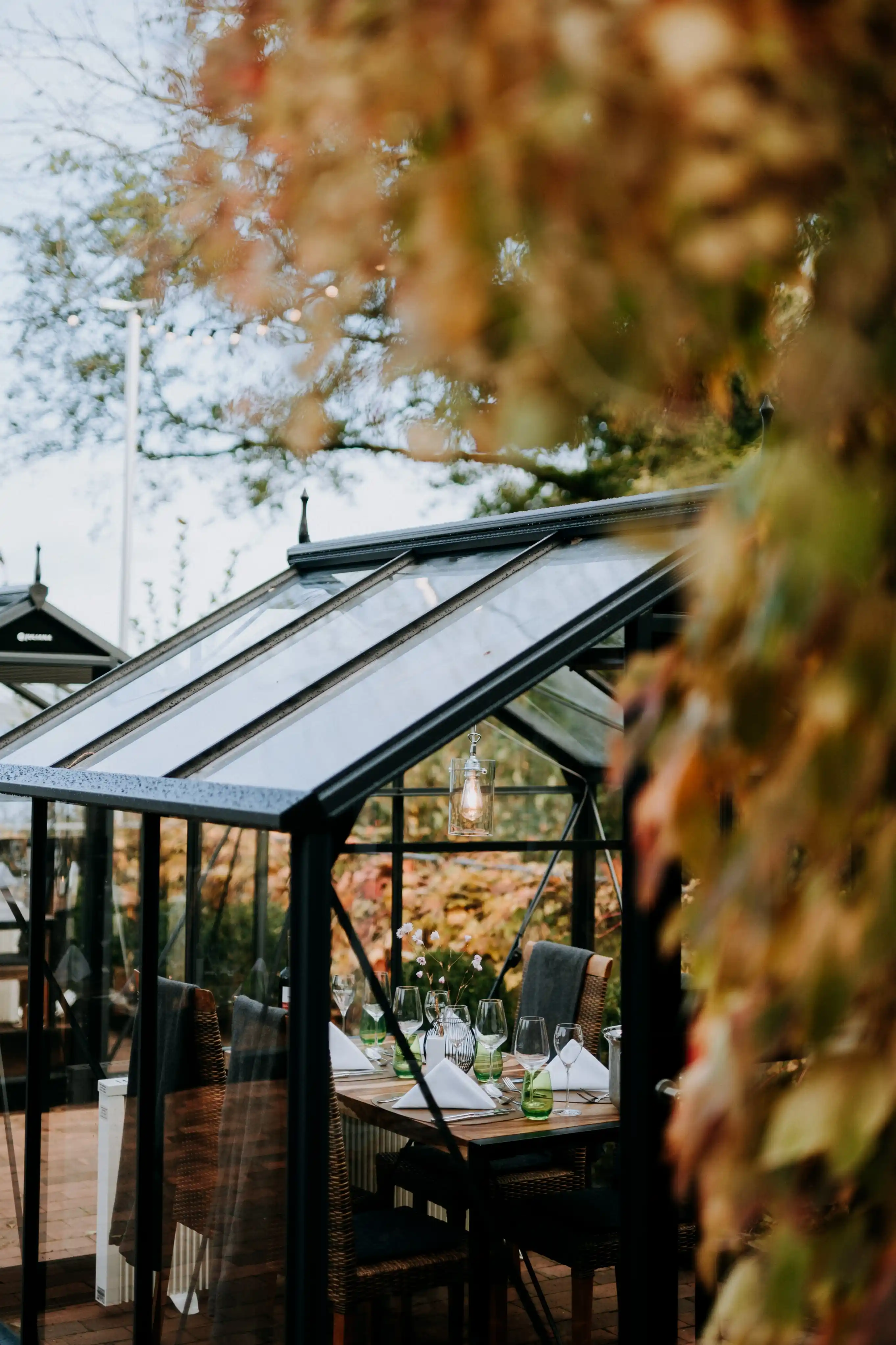 Glashaus auf der Seeterrasse des LammButtRind im Herbst