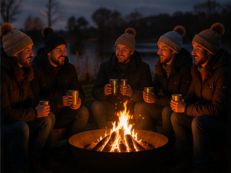 Team am Feuer nach dem gemeinsamen Boßeln