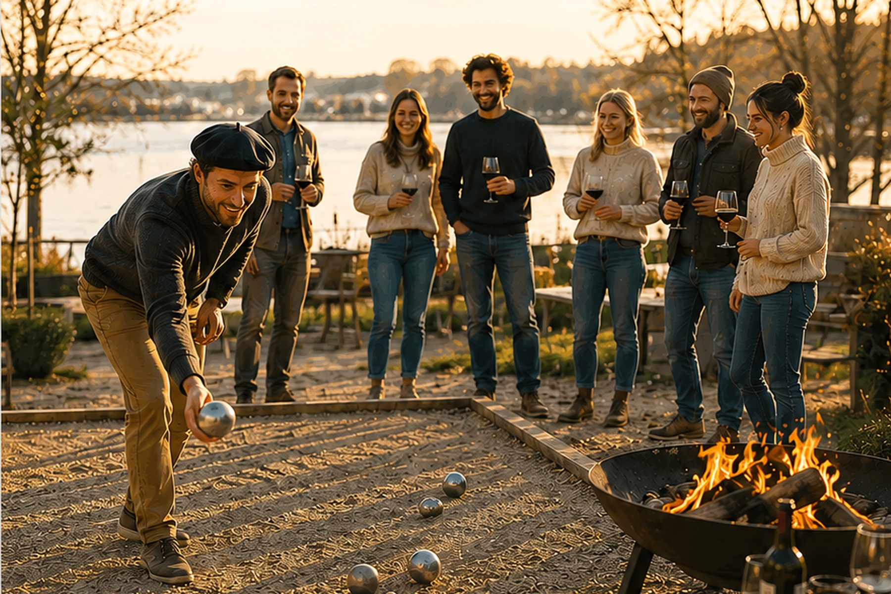 Firmenteam beim Boule spielen am winterlichen Bistensee