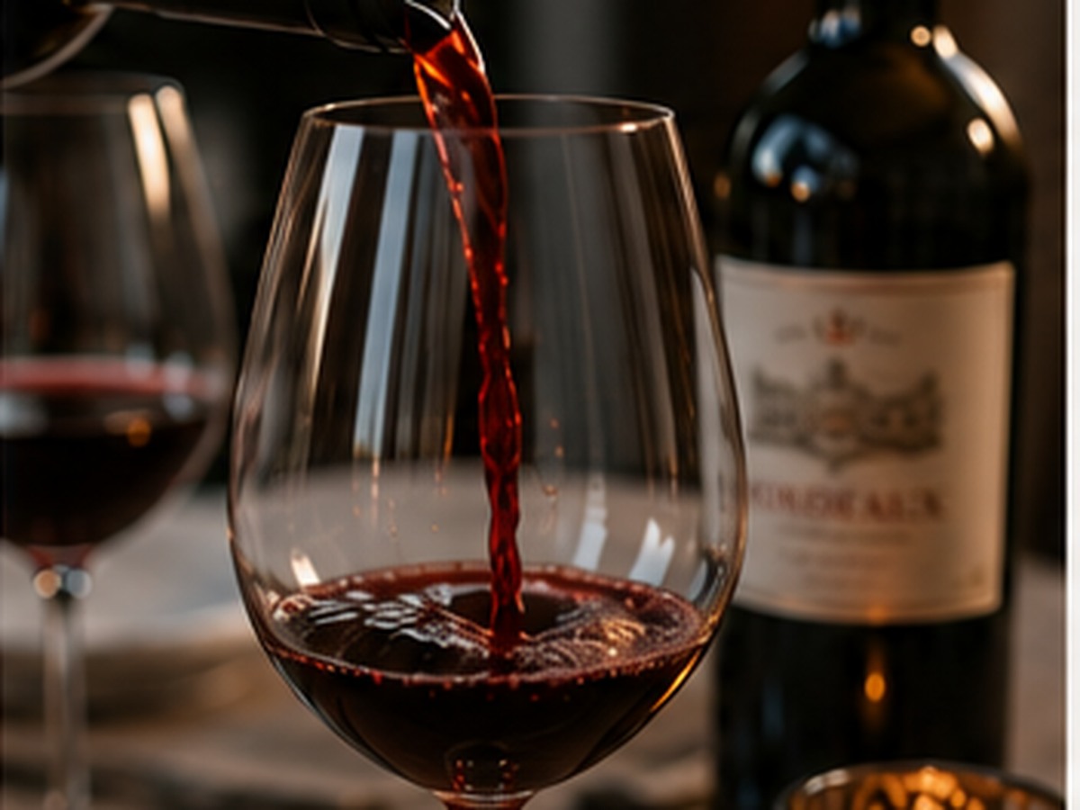Bordeaux wird in ein Weinglas eingeschenkt