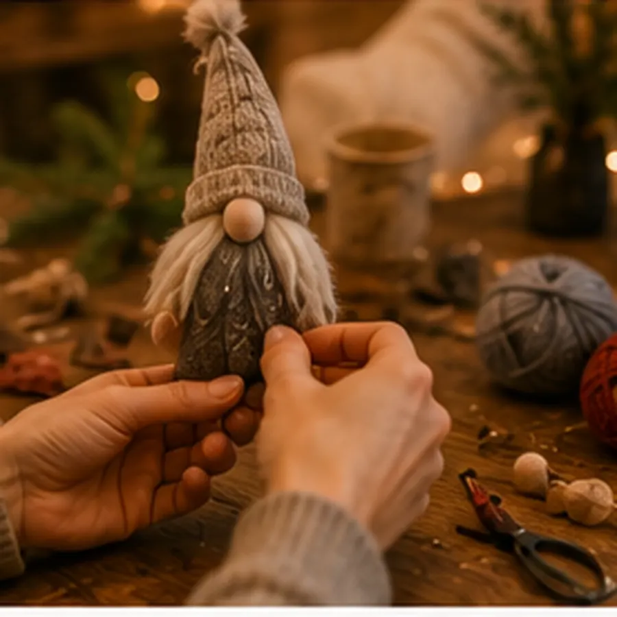 Selbstgemachter Wollwichtel als Weihnachtsdekoration