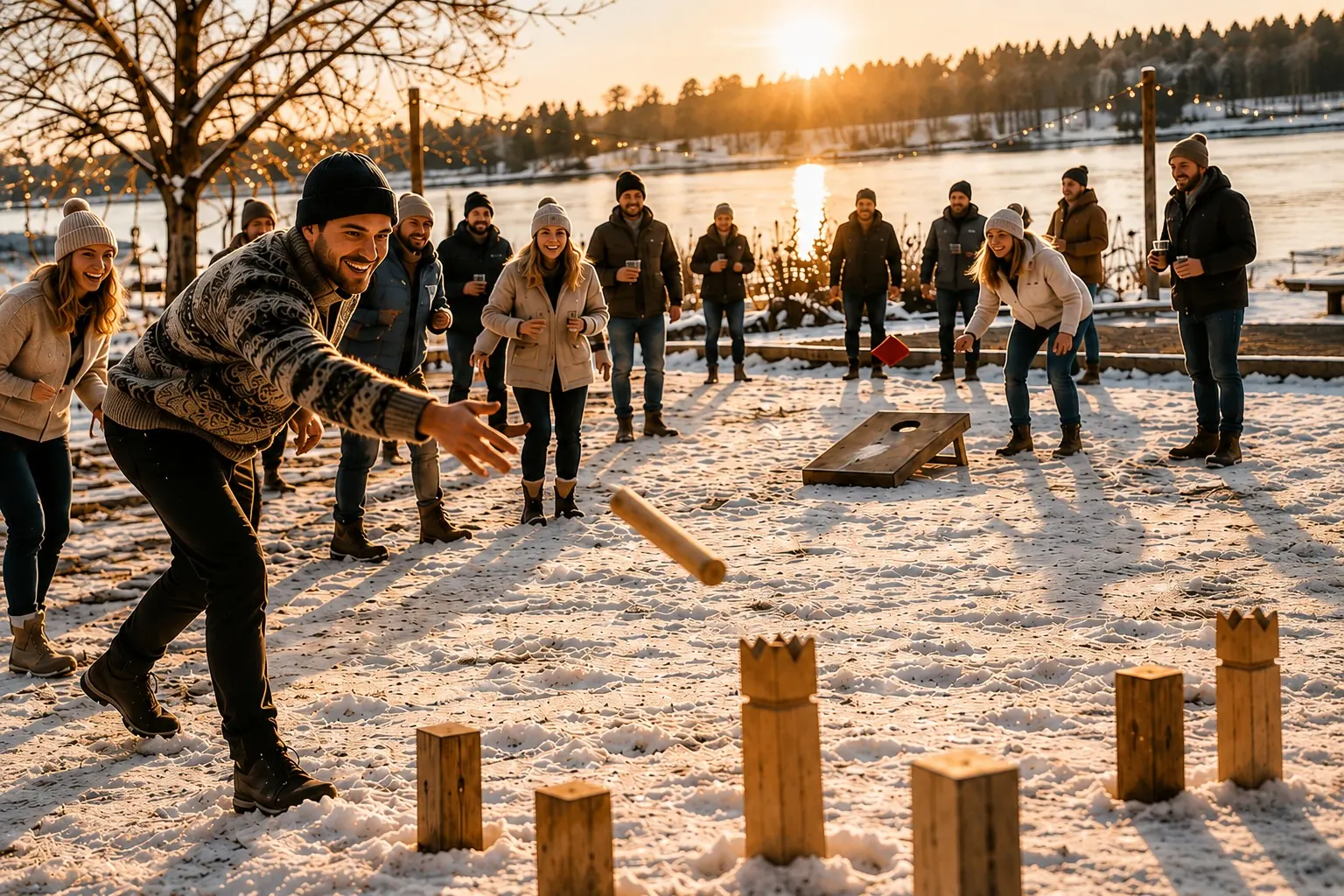 Firmenteam bei einer winterlichen Weihnachtsfeier am Bistensee