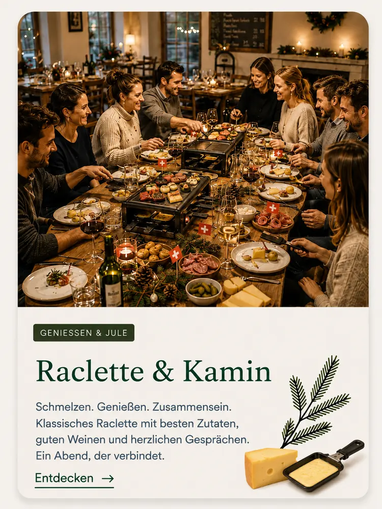 Programmkarte Raclette & Kamin