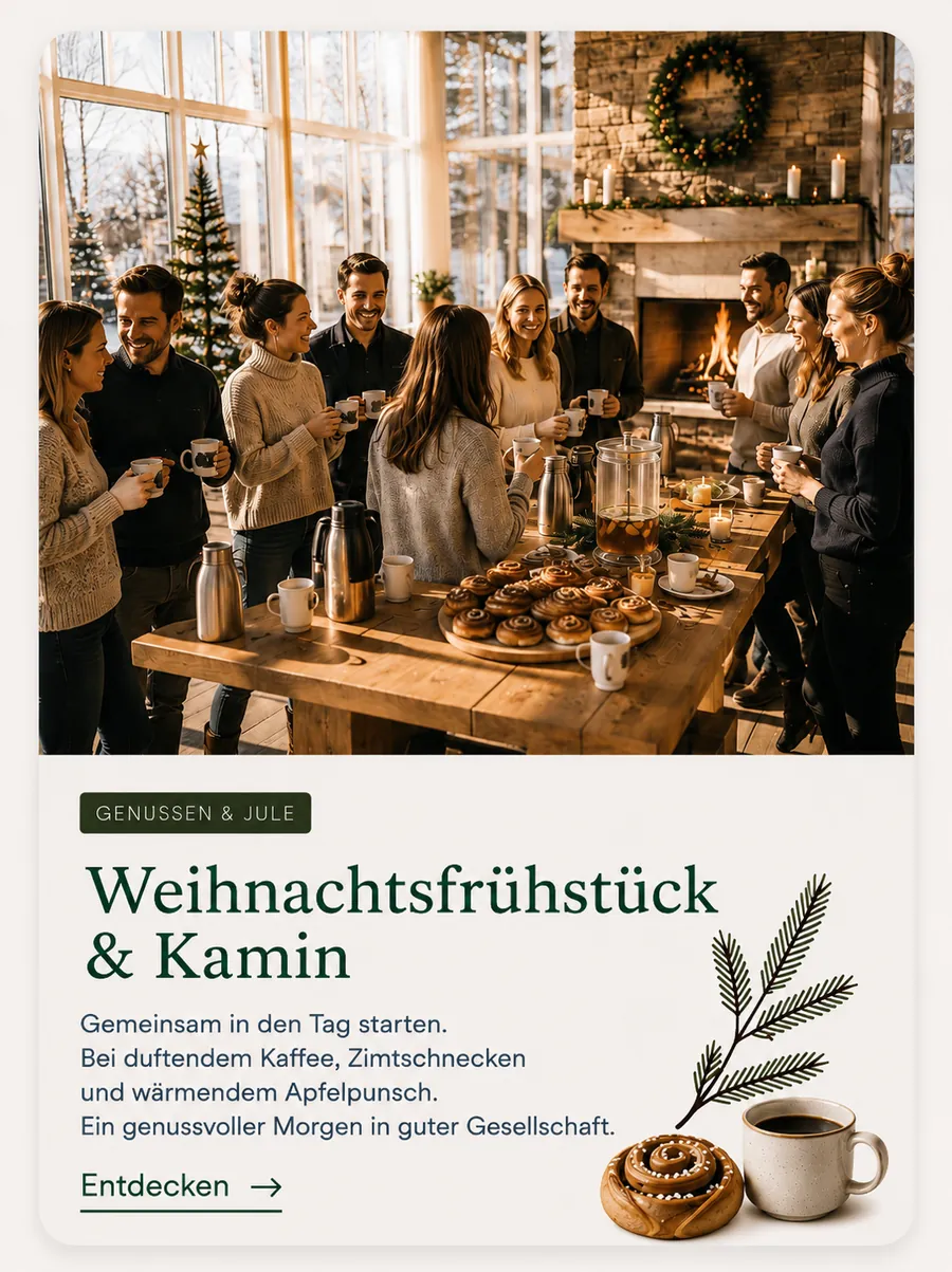 Programmkarte Weihnachtsfrühstück & Kamin