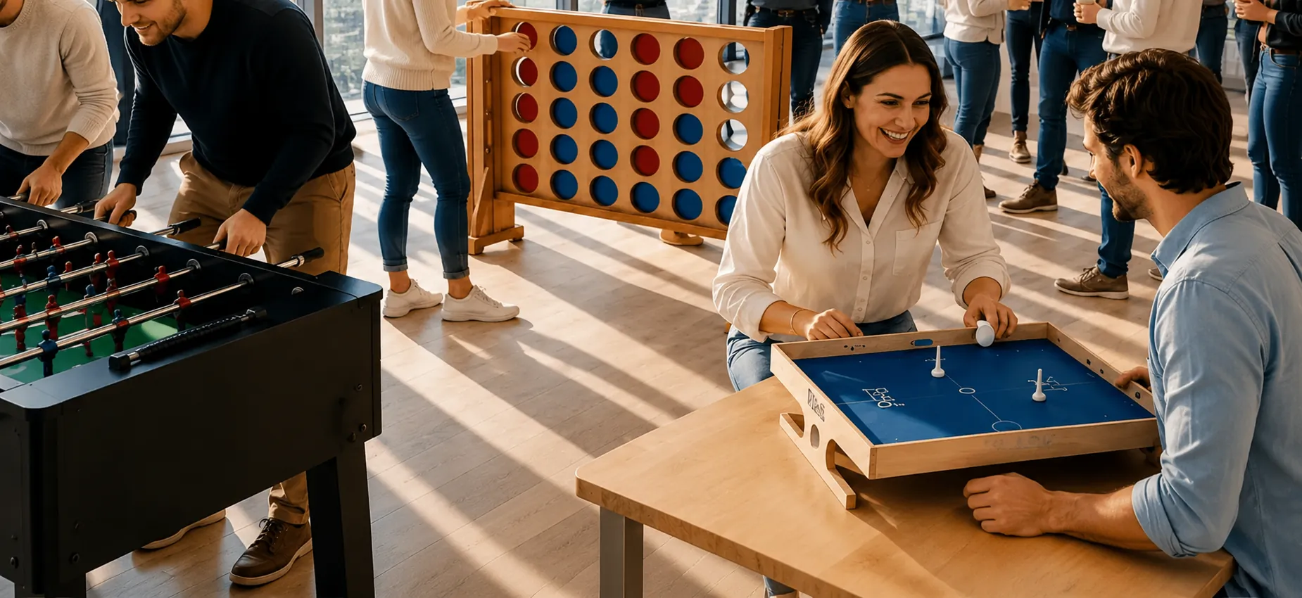 Firmenteam bei Winterspielen im Haus im Seehotel Töpferhaus