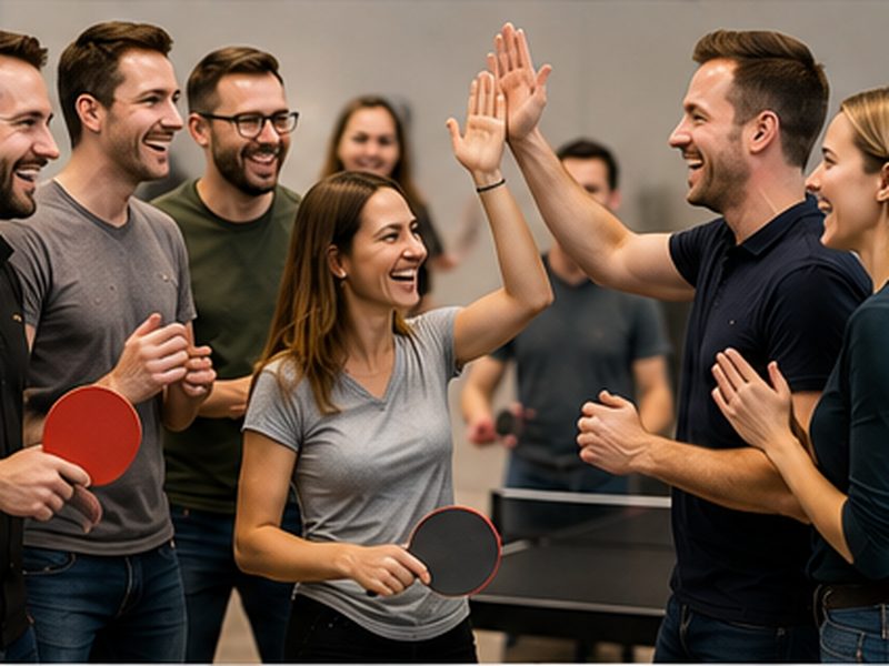 Team feiert gemeinsam nach dem Tischtennis