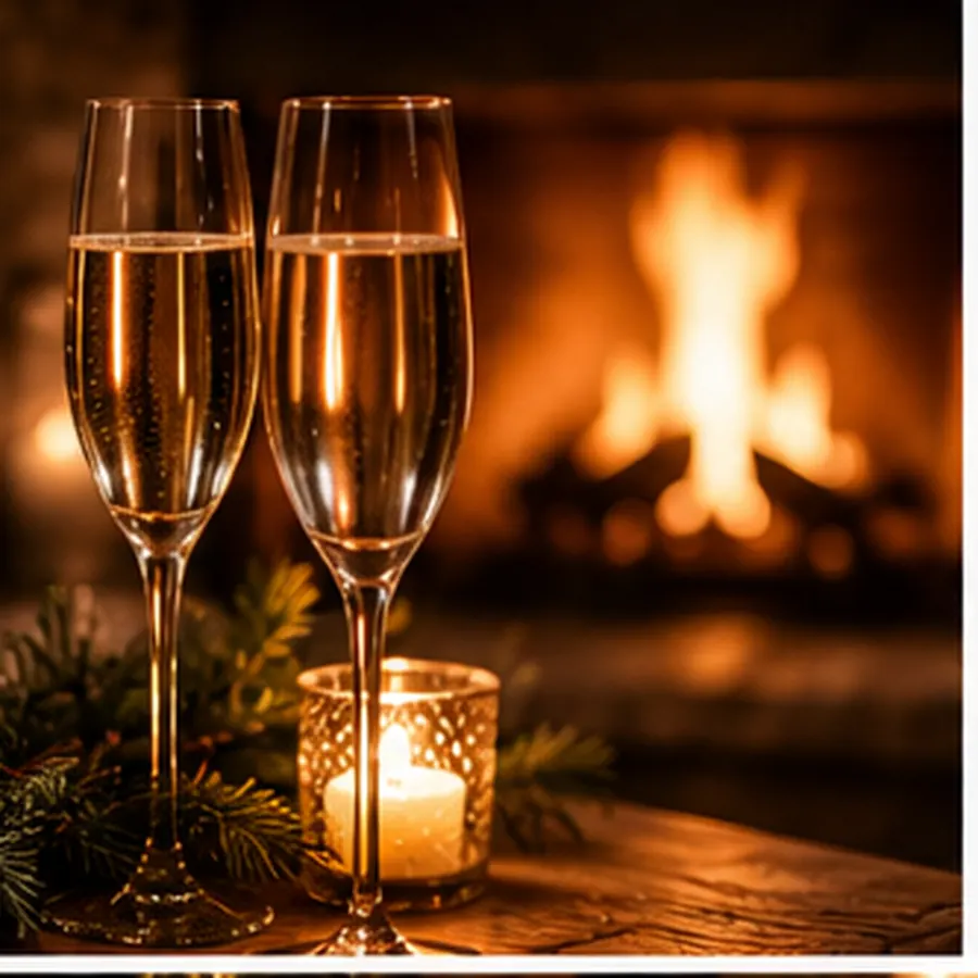 Zwei Gläser Crémant vor dem Kamin