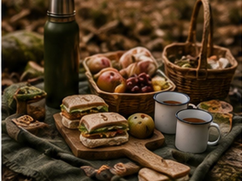 Winterliches Picknick mit Proviant und warmen Getränken