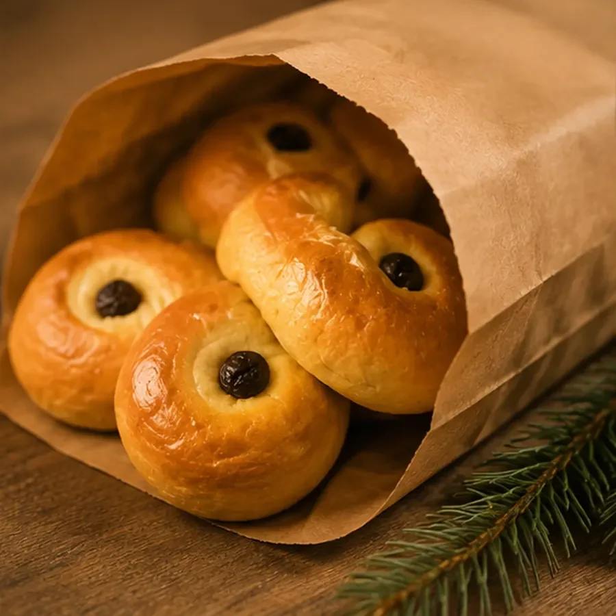 Schwedische Lussekatter in einer Kraftpapiertüte