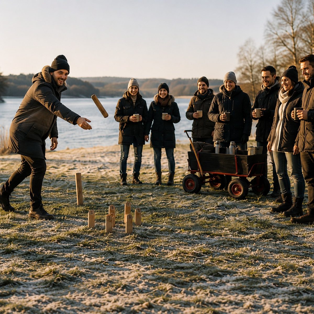 Team bei einem Kubb-Spiel