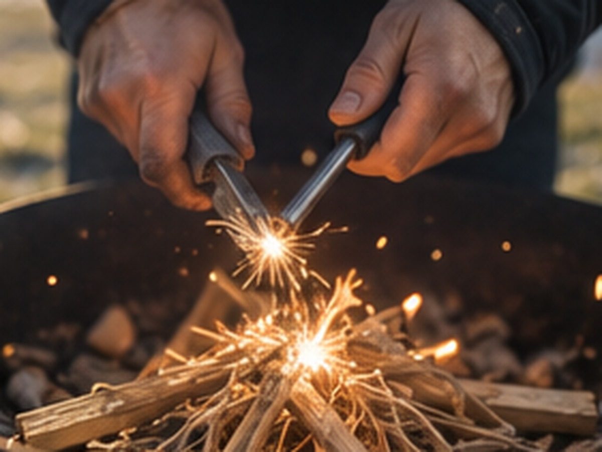 Feuer mit Feuerstahl entzünden