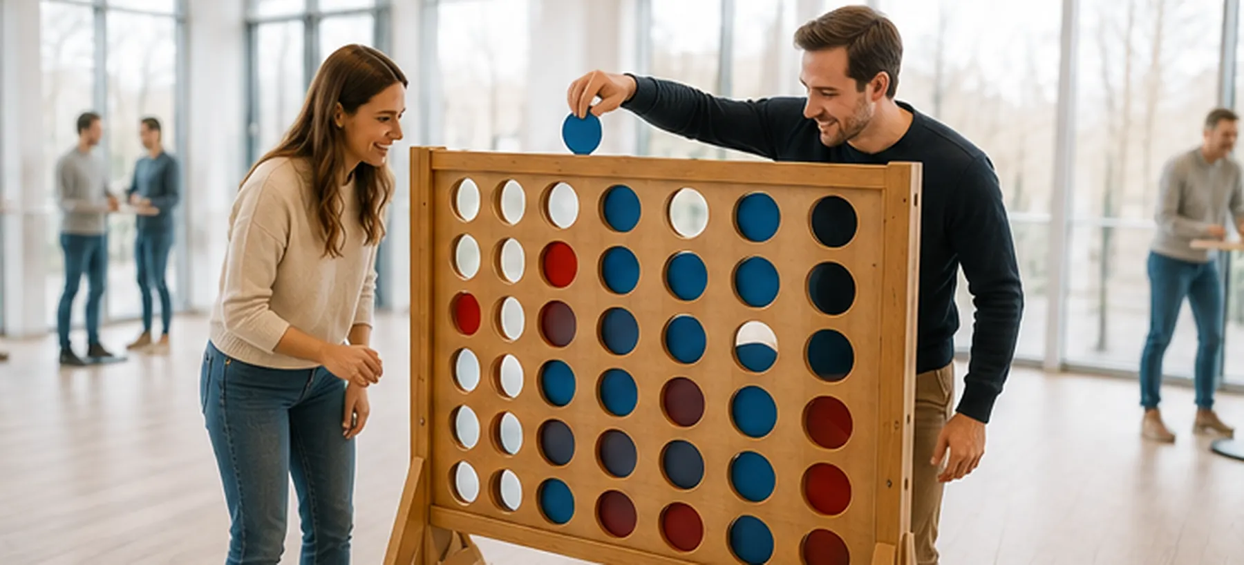 Team bei 4 Gewinnt während der Winterspiele im Haus