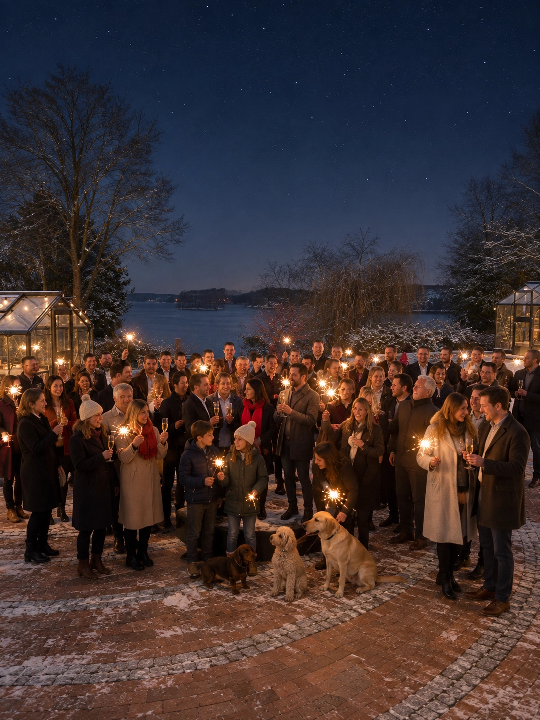 Champagner und Wunderkerzen auf der Seeterrasse zu Silvester