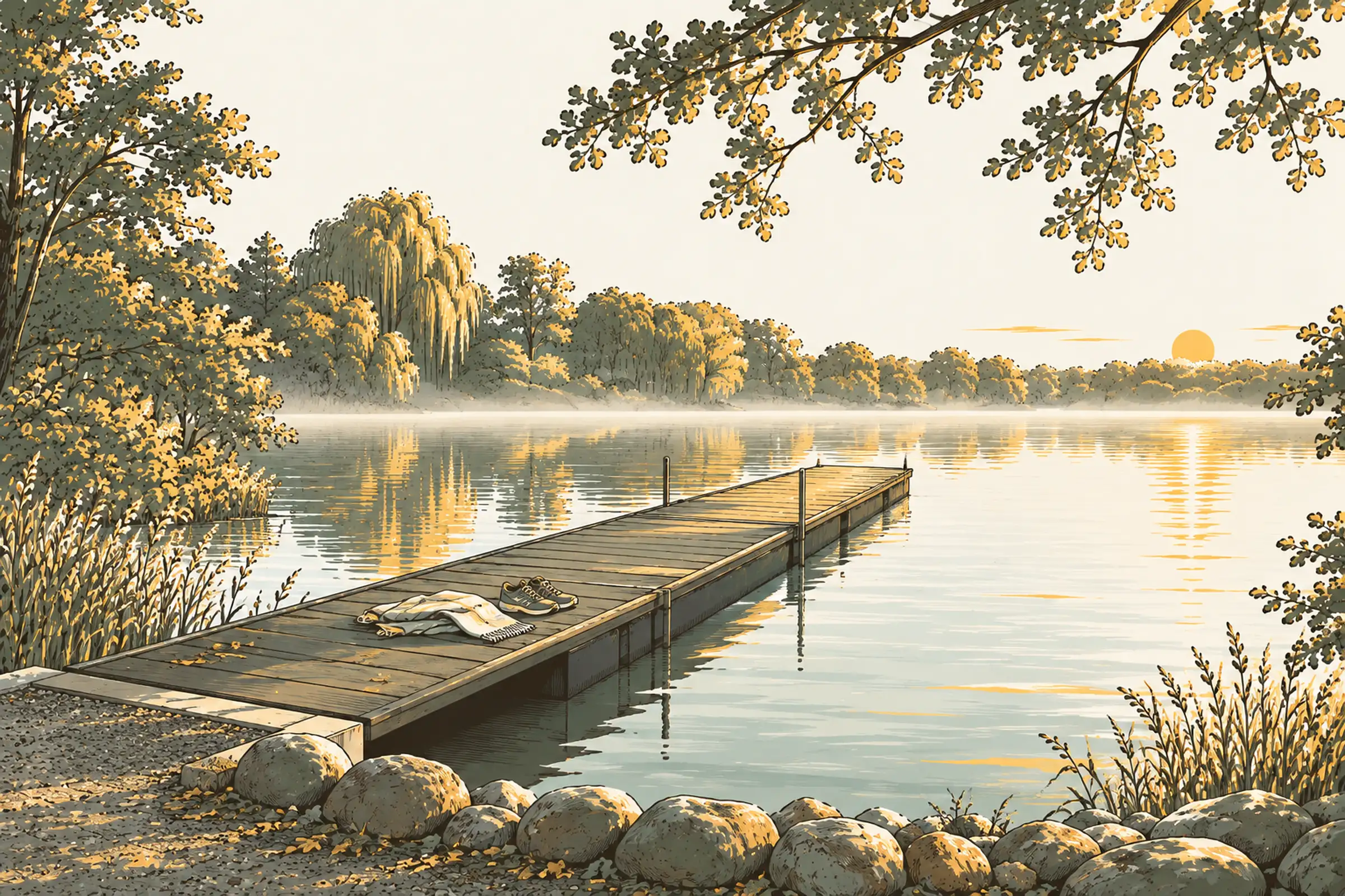Badesteg am Bistensee an einem Sommermorgen