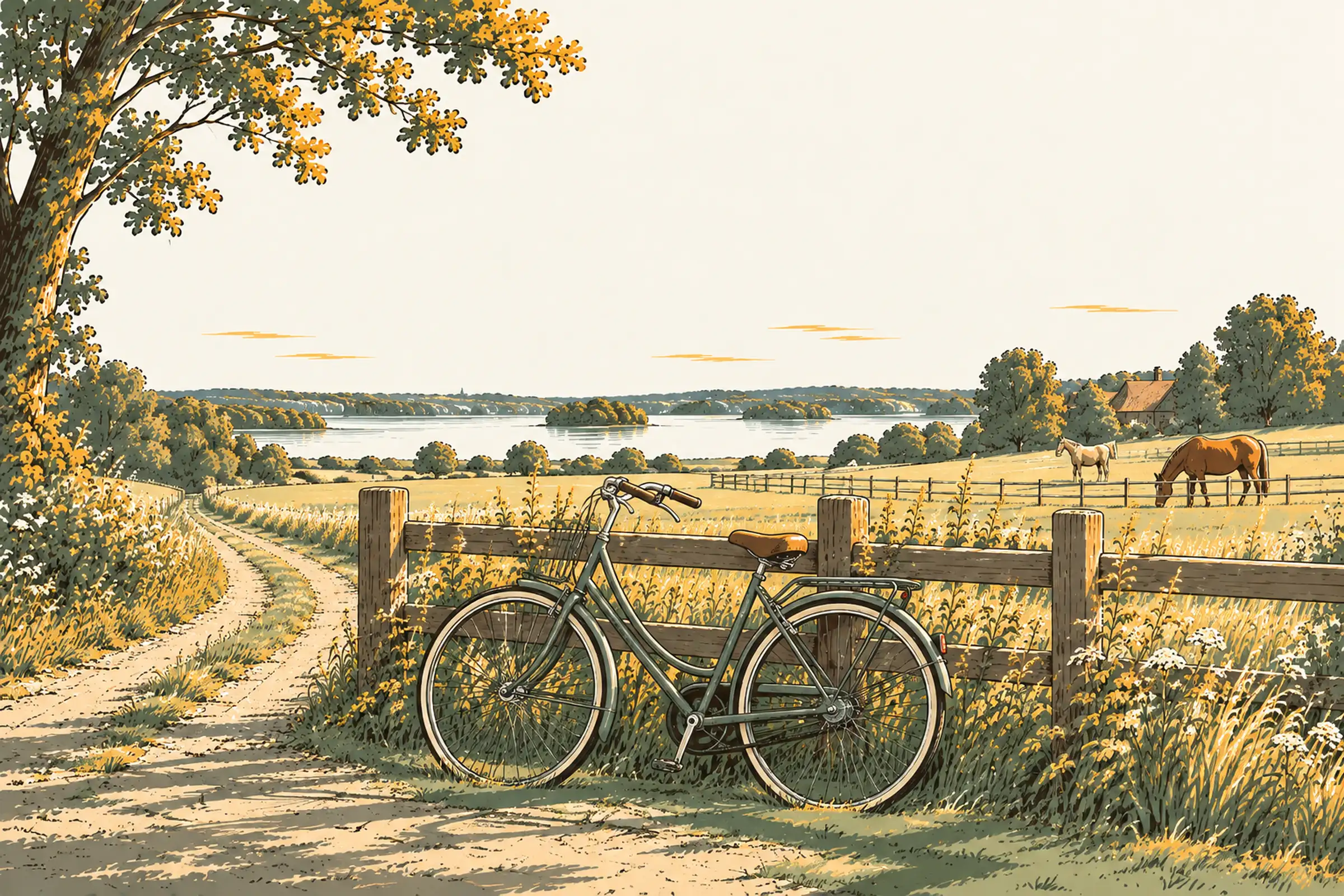 Fahrrad am Holzzaun auf einer Hoftour um den Wittensee