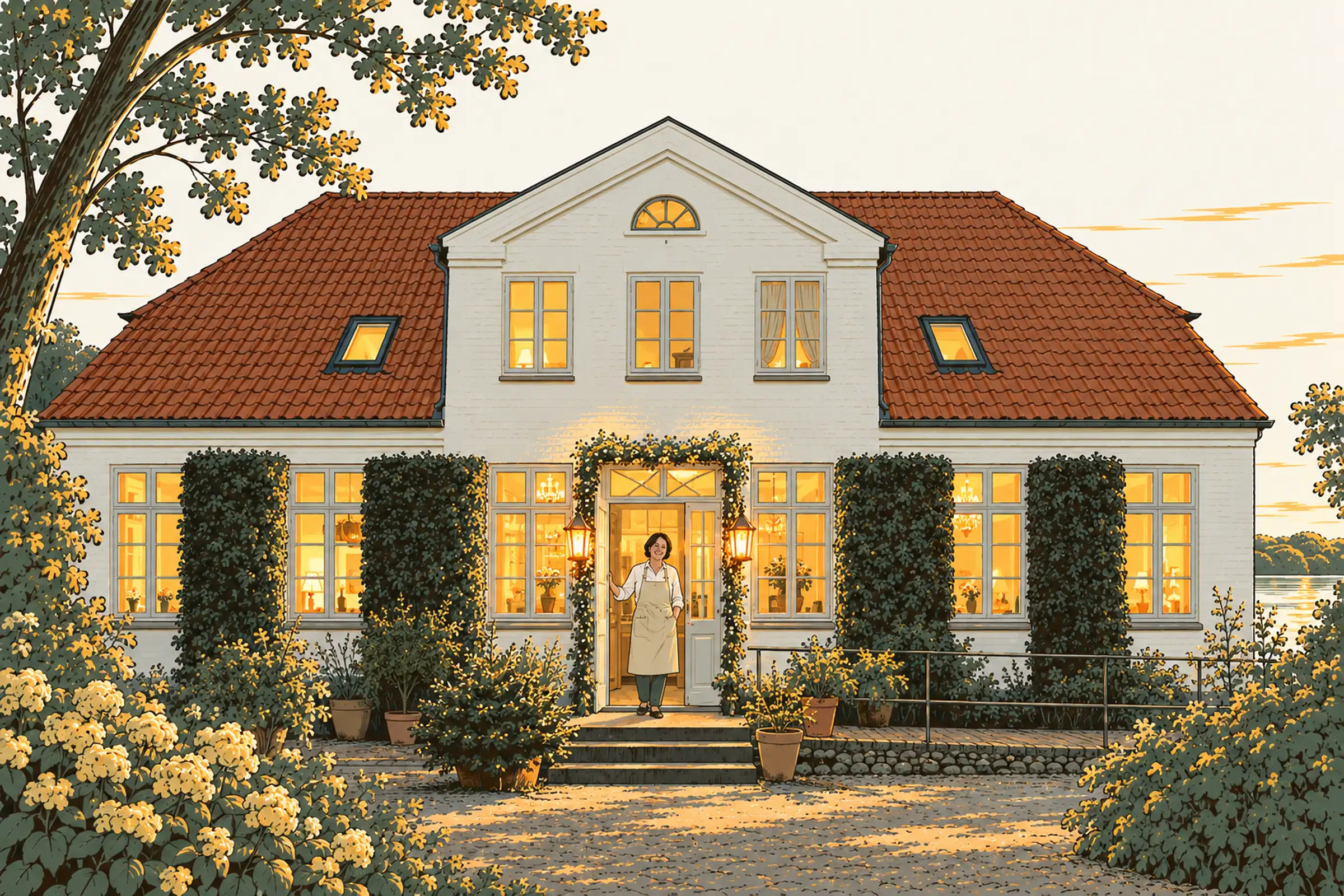 Reetgedeckte Häuser in Sieseby an der Schlei im Sommer