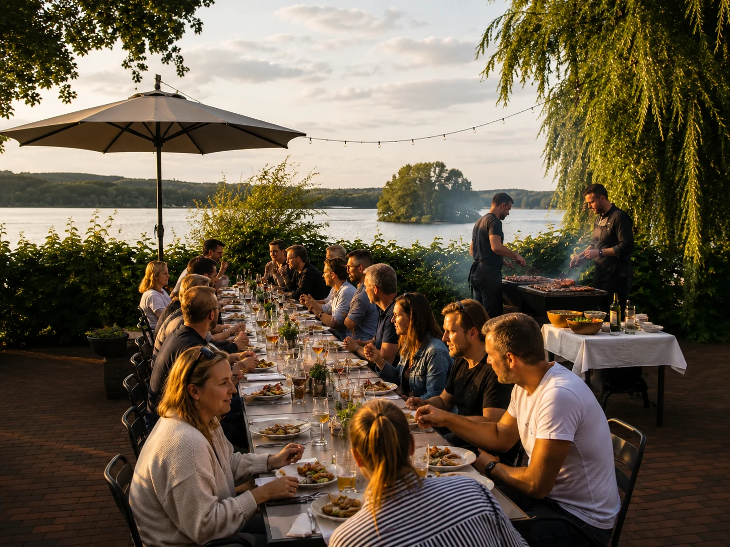 Gemeinsames Abendessen auf der Seeterrasse