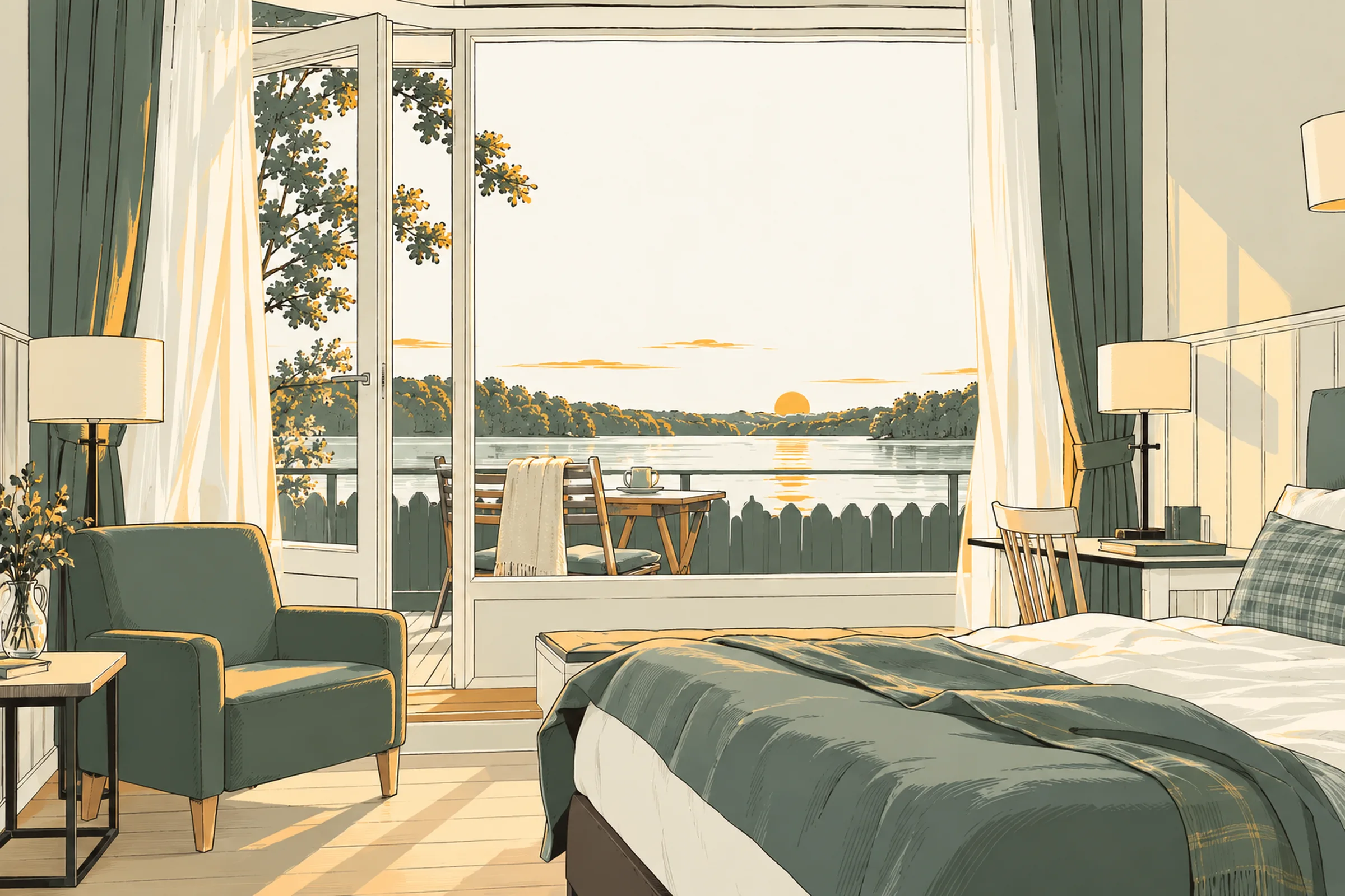 Zimmer mit Blick auf den Bistensee, gezeichnet