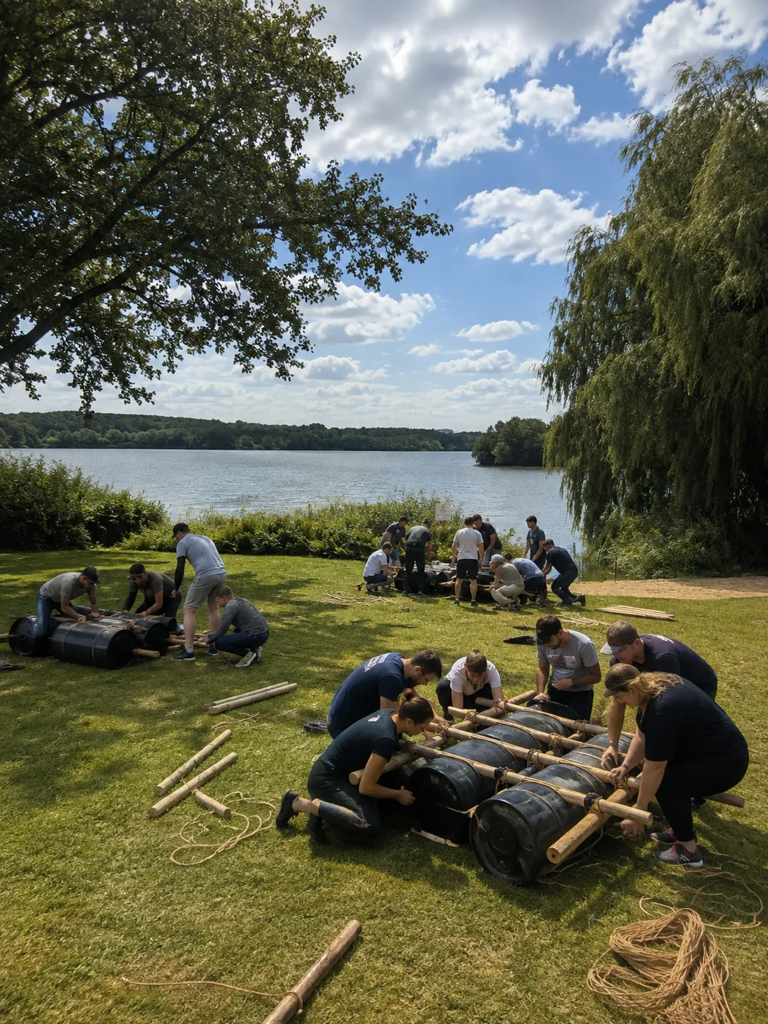 Team-Aktivität Floßbau